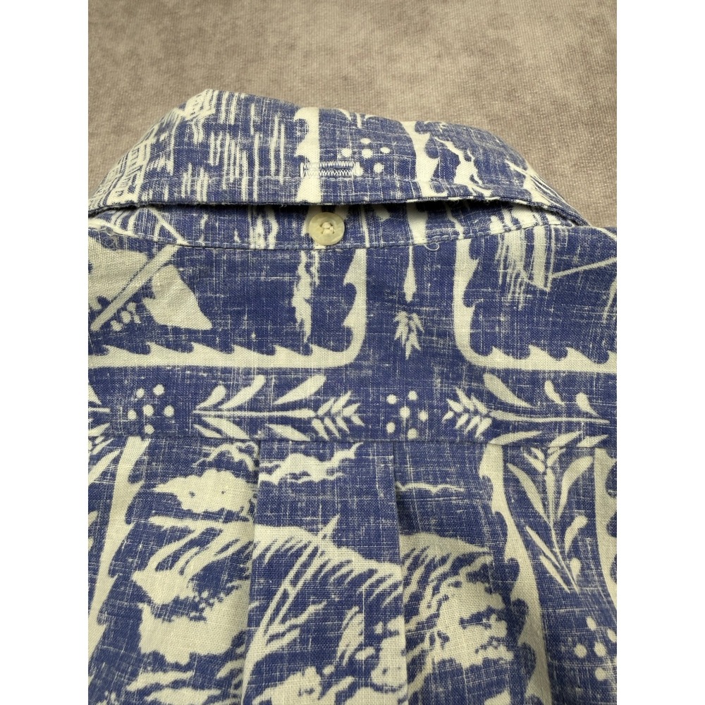 VTG Reyn Spooner Men L Blue White Ski Surf Beach Hawaiian Aloha Button Shirt USA - Picture 9 of 16